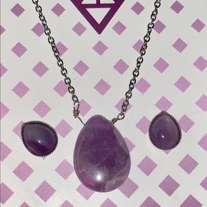 Natural Amethyst Necklace And Earring Set